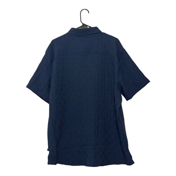 Across The Pond Mens 2X Navy Textured Short Sleeve Button Up Shirt NWT - Picture 2 of 9